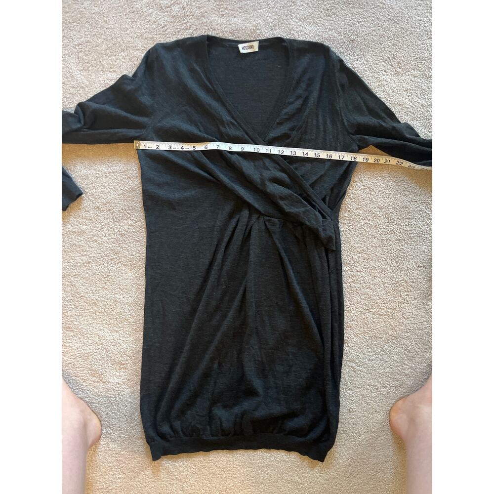 Moschino Virgin Wool Faux Wrap Sweater Dress Size 8 Gray Long Sleeves Flawed - Picture 10 of 11